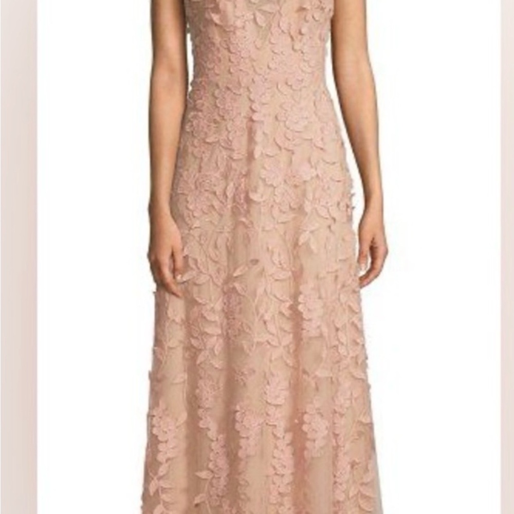 BCBGMaxAzria Blush Floral Lace Maxi Dress
